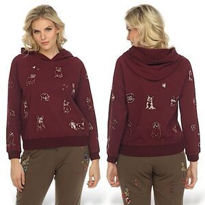NWT Johnny Was Tippi Embroidered Dogs Cropped Hooded Sweatshirt